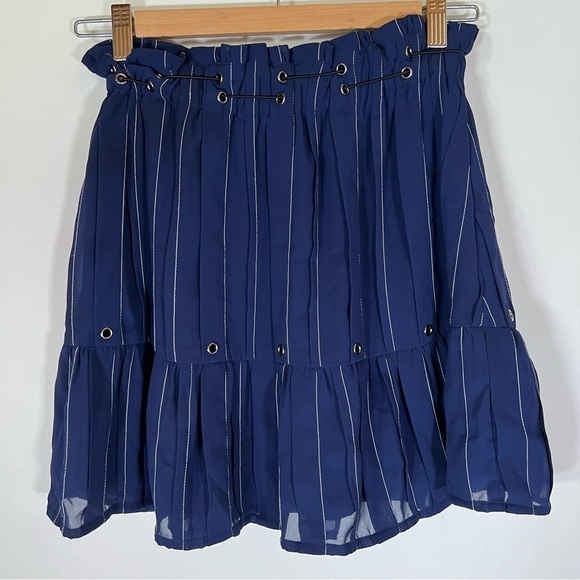 Tularosa navy blue white stripe cord accent ruffle skater mini skirt XS coquette - Picture 2 of 7